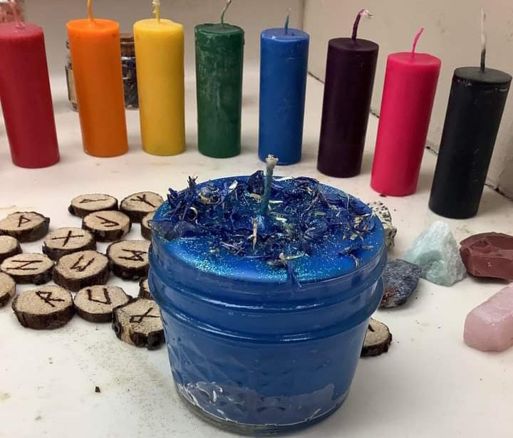 Witch witchcraft wiccan candle with runes