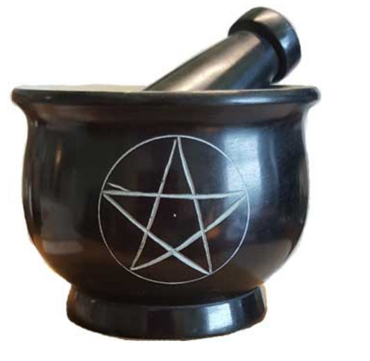 Black pentagram Mortar & Pestle - Burning Times Candles Perfect for New Year's Day 2025