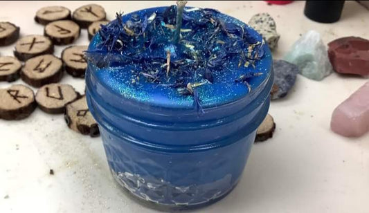 Blue smapll jar candle - Burning Times Candles Perfect for New Year's Day 2025